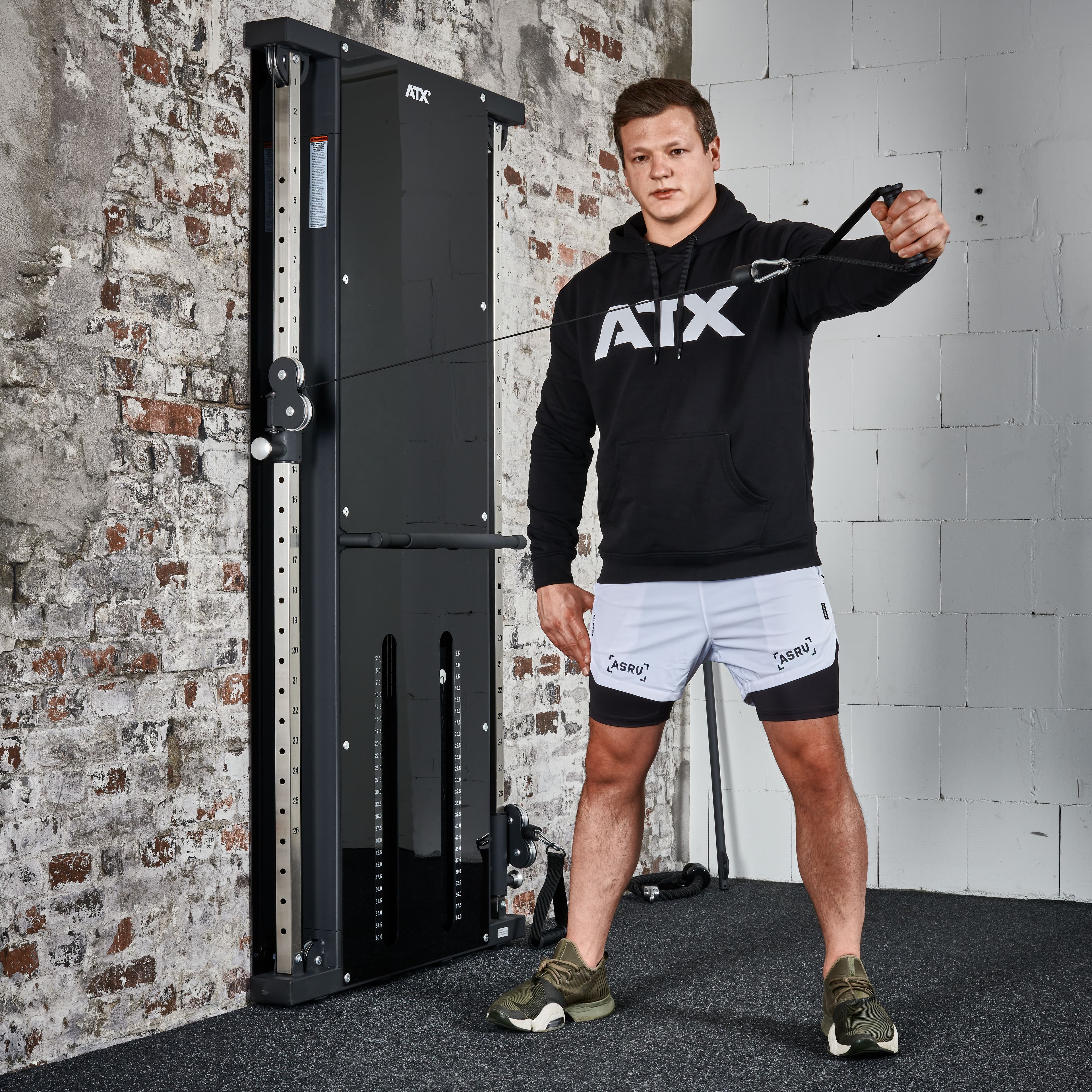 ATX Duo wall-mounted pulley station with 2 x 60 kg weight plates